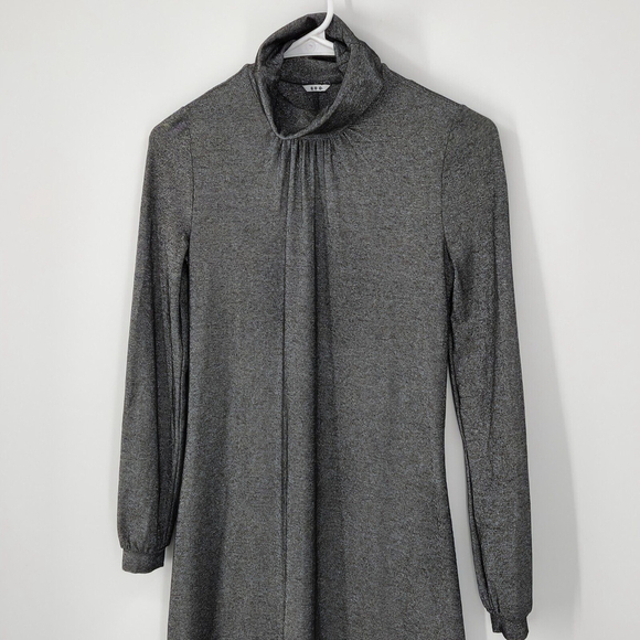 Gray Long Sleeved Tunic Dress Mock Neck Viscose Silver Metallic Quiet Luxury XS - Picture 2 of 14